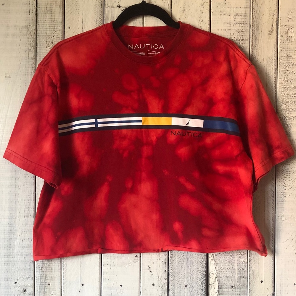 Nautica Red Tie Dye Bleached Crop Top